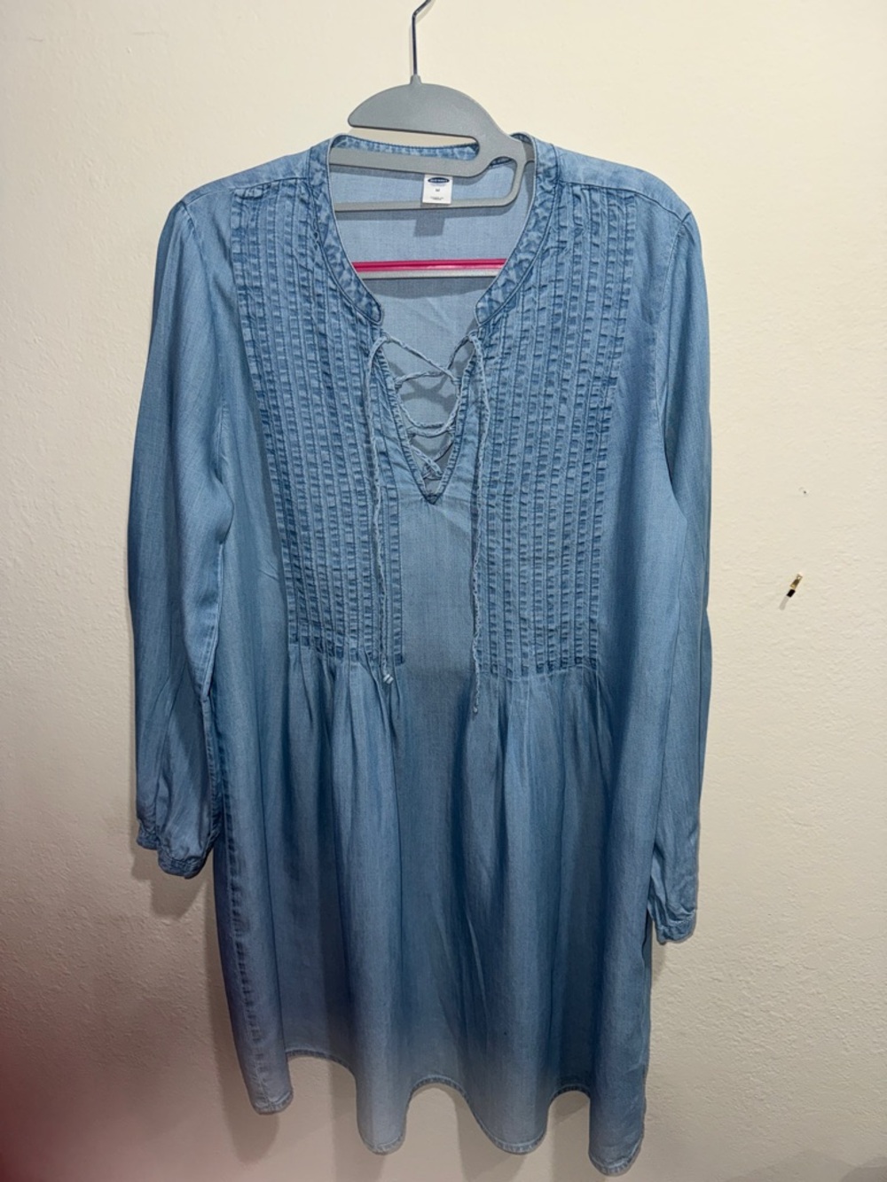 Old Navy Light Blue Lace-Up Pintuck Dress